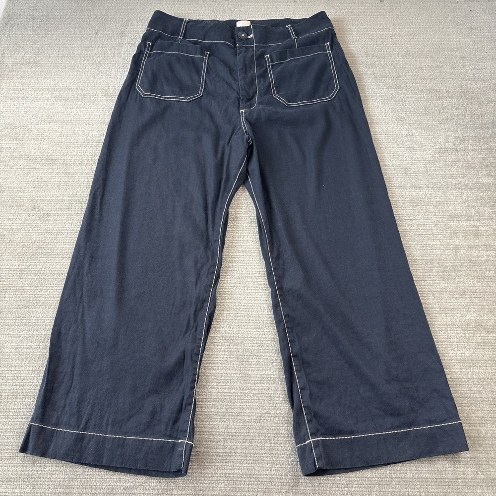 Anthropologie Maeve Colette Linen  Dark Blue High-Rise Wide-Leg Pants 34